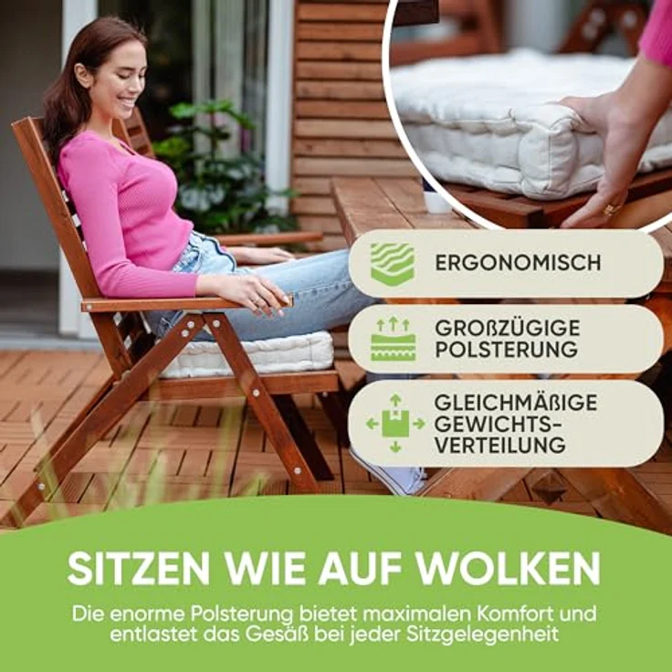 Gräfenstayn Sitzkissen 4er Set 40x40 cm mit 8 cm Polsterung aus 100 % Baumwolle -, robustes Sitzkissen für Indoor & Outdoor, bequemes Bodenkissen – Bild 3