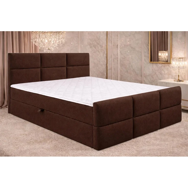 KRISAN MÖBEL Kontinentalbett BELLA 200 x 200 x 108 cm in Braun Stoff MANILA mit Bettkasten und Topper inklusiv Bronze – Bild 2