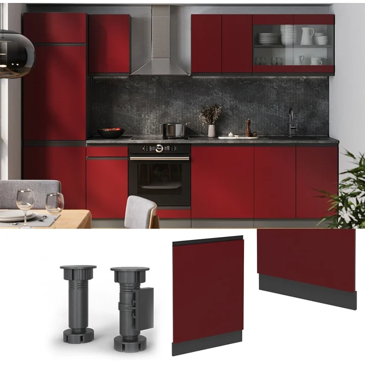 Geschirrspülblende R-Line Rot 60 cm J-Shape ohne Arbeitsplatte Vicco – Bild 4