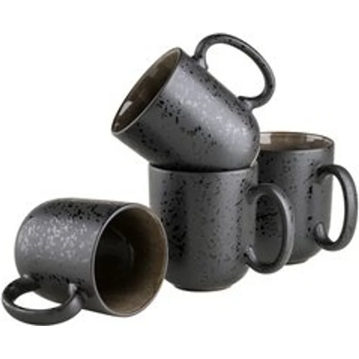 Modernes Kaffeebecher 4er Set mit aufregender Vintage Glasur, große Kaffeetassen aus Keramik in Grau und Schwarz – Bild 6