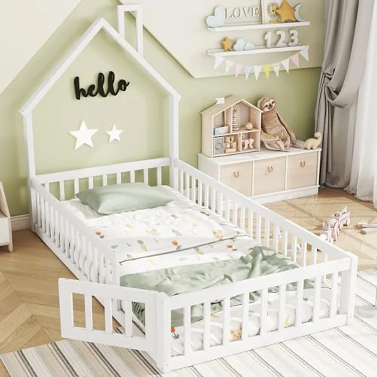 Ball & Cast Bodenbett 90x200 als Kinderbett mit Schornstein, Weiß – Bild 4