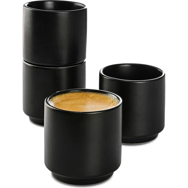 Cosumy Espressotasse Espressotassen Schwarz 4er Set aus Keramik - Stapelbares Design, 4-tlg, Keramik, 70ml