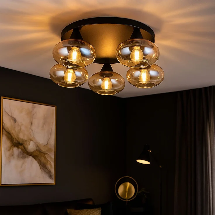 LED Deckenleuchte, Glas amber, schwarz, dimmbar, D 49 cm – Bild 5