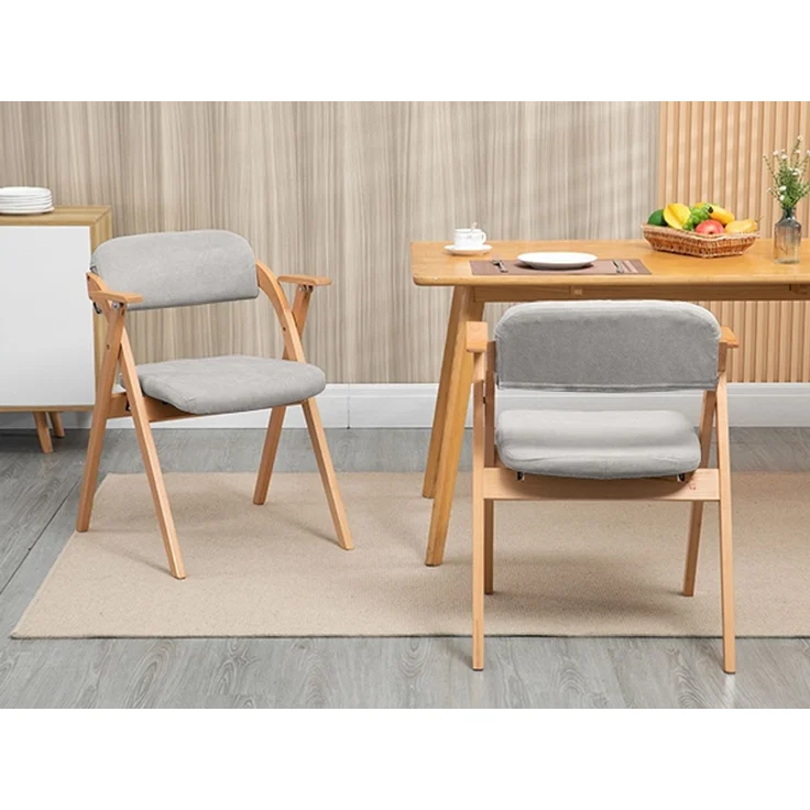 HOMEFUN Klappstühle mit Armlehnen, stapelbare Holzstühle mit gepolsterten Sitzen, 2er-Set, ideal für Gäste, Küche, Büro, Hochzeiten und Partys, Grau – Herde – 52,5 x 60 x 79 cm – YOUDENOVA – Bild 4