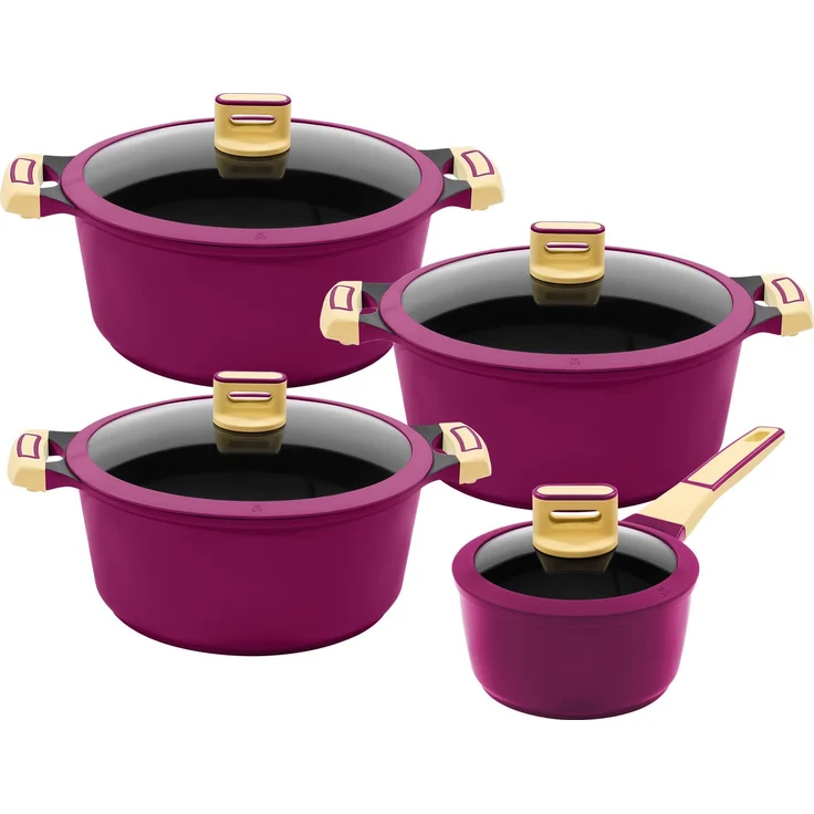 KING Kochtopf GOURMET, Aluminiumguss (Set, 8-tlg), Induktion, matte Oberfläche, Set + 3 Töpfen, 1 Stieltopf, 4 Glasdeckel – Bild 1