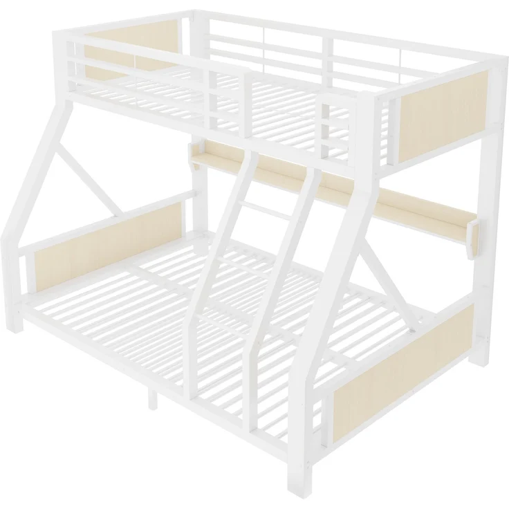 EINHOM Metall-Etagenbett 90 x 200 cm / 140 x 200 cm, Einzelbett Oben, Doppelbett Unten, Ablagefach, LED-Beleuchtung, Bettgestell aus Eisen und Holz, Platzsparendes Kinder- und Jugendzimmermöbel Weiß (Ohne Matratze) – Bild 7