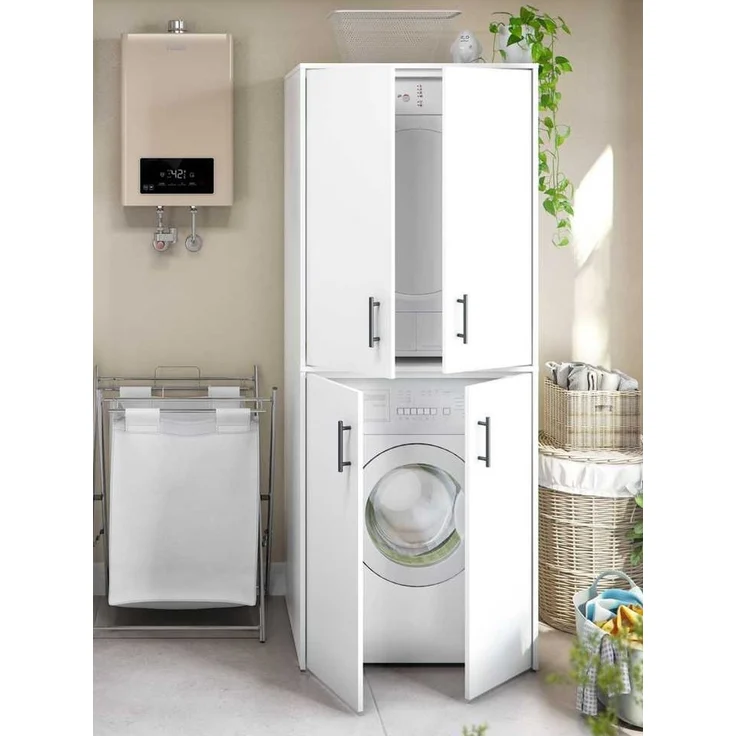 Waschmaschinenumbauschrank >LAUNDRY< (2-teilig) in weiss - 69x176x67 (BxHxT) – Bild 1