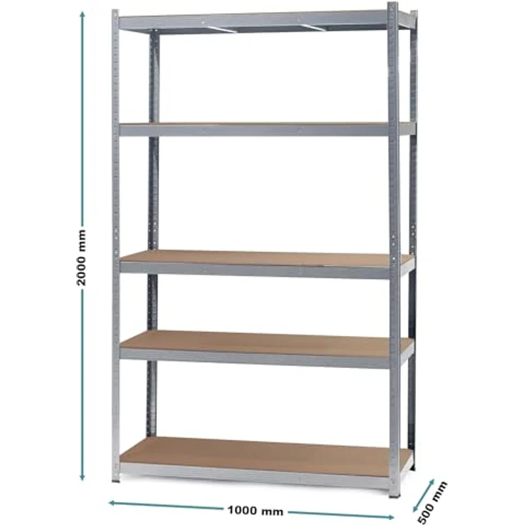 Wiltec Schwerlastregal 100 x 50 x 200 cm, 200kg/Ablage, Steckregal verzinkt aus Stahl, Lastenregal mit 5 Ablagen, Werkstattregal – Bild 4