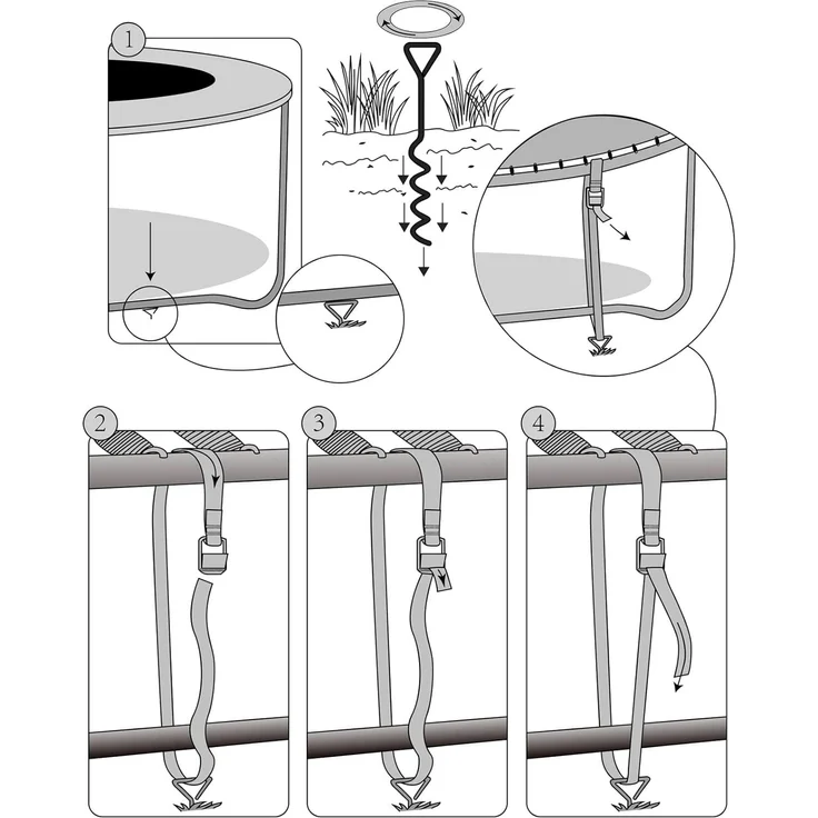 Monzana 4 Bodenanker Trampolin 42,5cm 5 Windungen 900kg Verstellbare Gurte Rostfrei Sicherung Set Erdanker Befestigung – Bild 6
