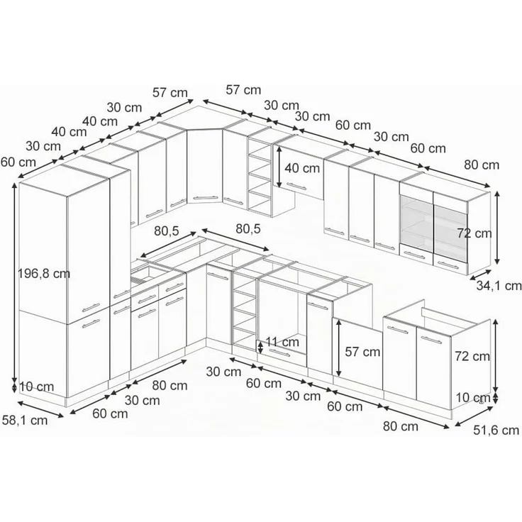 Eckküche Fame-Line Anthrazit Hochglanz/Anthrazit 347 x 257 cm ohne Arbeitsplatte Vicco – Bild 3