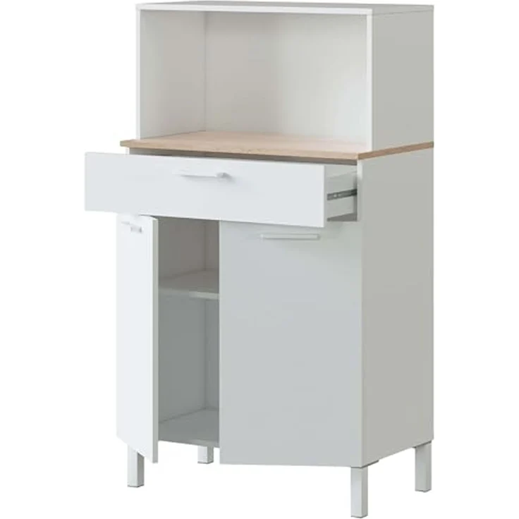 Habitdesign Sideboard, Melamin, Rückseite aus MDF, Scharniere und Schienen aus Metall, Griffe aus ABS, Beine aus Aluminium, Kanten aus PVC, 2 Türen, Medio – Bild 4
