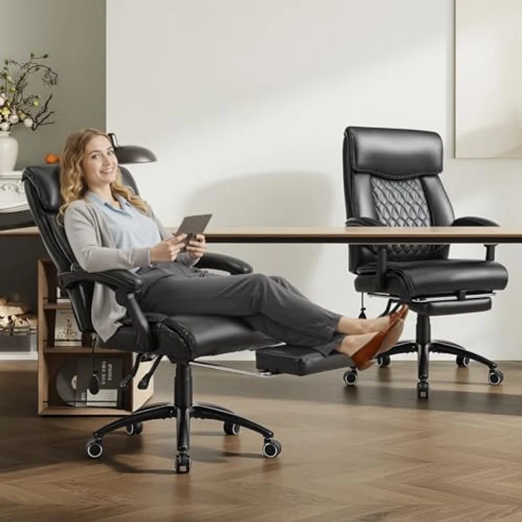 COLAMY Ergonomischer Chefsessel mit Fußstütze, gepolsterten Hochklapparmen und Kippverstellung für langes Arbeiten im Homeoffice, Schwarz – Bild 3