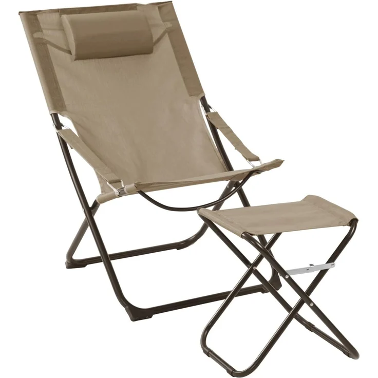 SVITA Gartenstuhl TOMRA, 2er Set, mit Kopfkissen, Armlehnen, Fußhocker, Taupe/Sandfarben – Bild 1