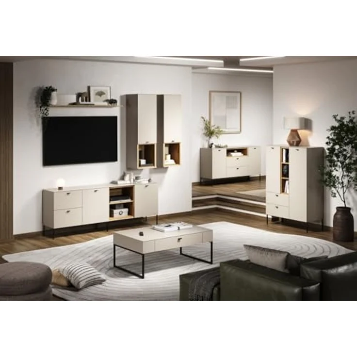 trendteam smart living - Sao Paulo - TV-Schrank - Kashmir (Beige)/Evoke Eiche - Lowboard für Fernseher bis 65 Zoll - (BxHxT) 200 x 75 x 40 cm - integrierte Kabeldurchführung – Bild 4
