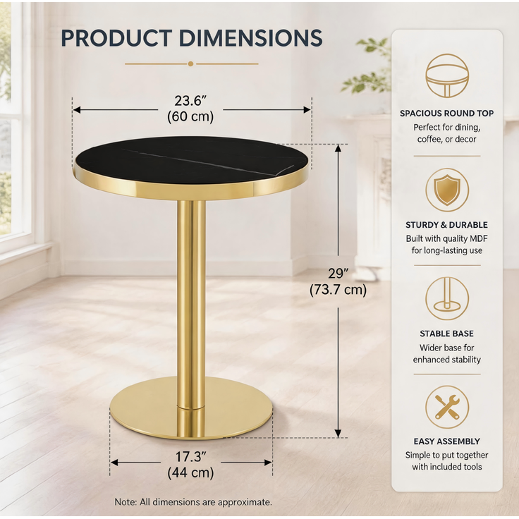 Runder Beistelltisch 59,5cm×59,5cm×73,5cm mit Marmoroptik – Tischplatte und goldfarbenem Edelstahlgestell – Bild 8