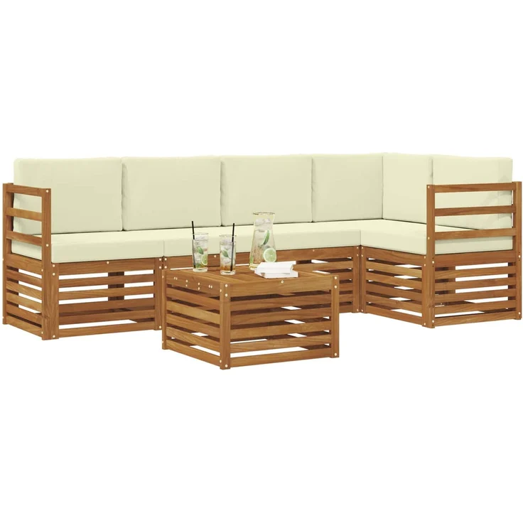 vidaXL Outdoor-Sofagarnitur 6 stk. 5-Sitzer Natur und Creme 3374830 – Bild 3