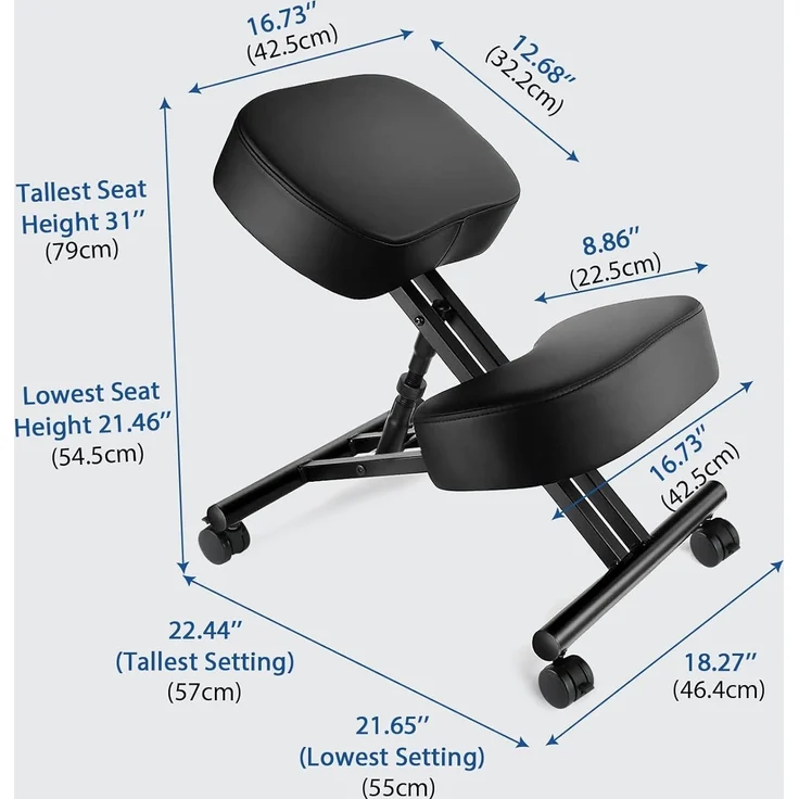 Himimi Ergonomischer Kniestuhl - Kunstleder - Dicke Bequeme Schaumstoffpolster - Bremsrollen, Verstellbarer Hocker für Heim & Büro – Bild 3