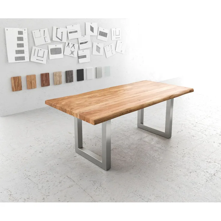Esstisch Edge 200x100 XL Akazie Natur Edelstahl Breit Live-Edge