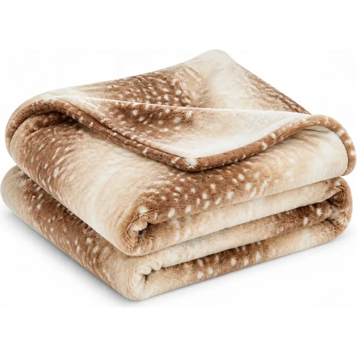 Flanell-Kuscheldecke mit Rentiermuster Braun-Beige, 200x230 cm
