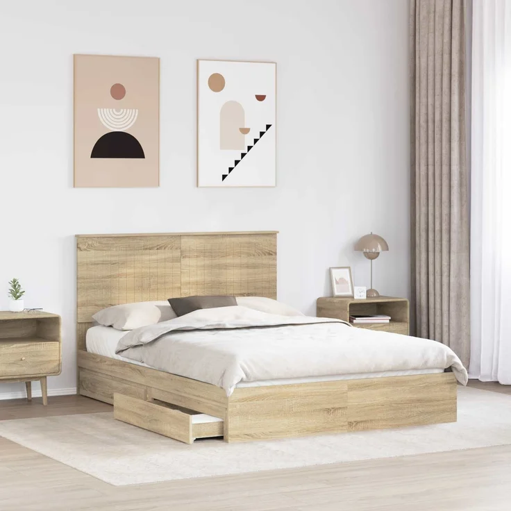 vidaXL Aufbewahrungsbett Sonoma-Eiche 135 x 190 cm Holzwerkstoff 3411217 – Bild 2