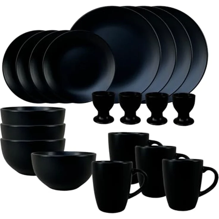 NTK-Collection Frühstücks-Geschirrset Geschirrset 20-teilig Schwarz Antonia (20-tlg), 4 Personen, Keramik, Tafelservice Frühstücksset – Bild 1
