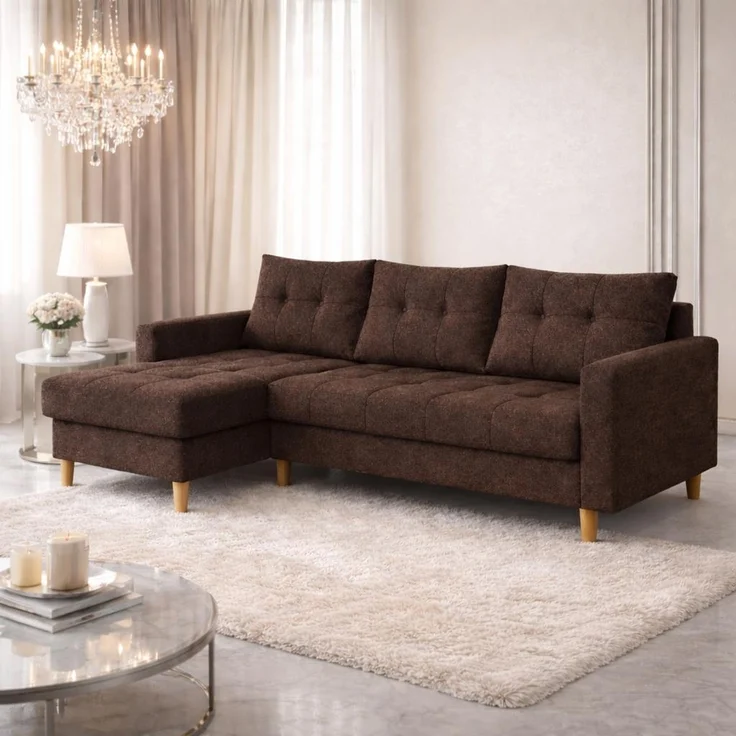 KRISAN MÖBEL Ecksofa ARCTIC in Braun Stoff MALMO 222 x 90 x 140 cm Modernes Schlafsofa mit Bettfunktion und Bettkasten – Bild 4