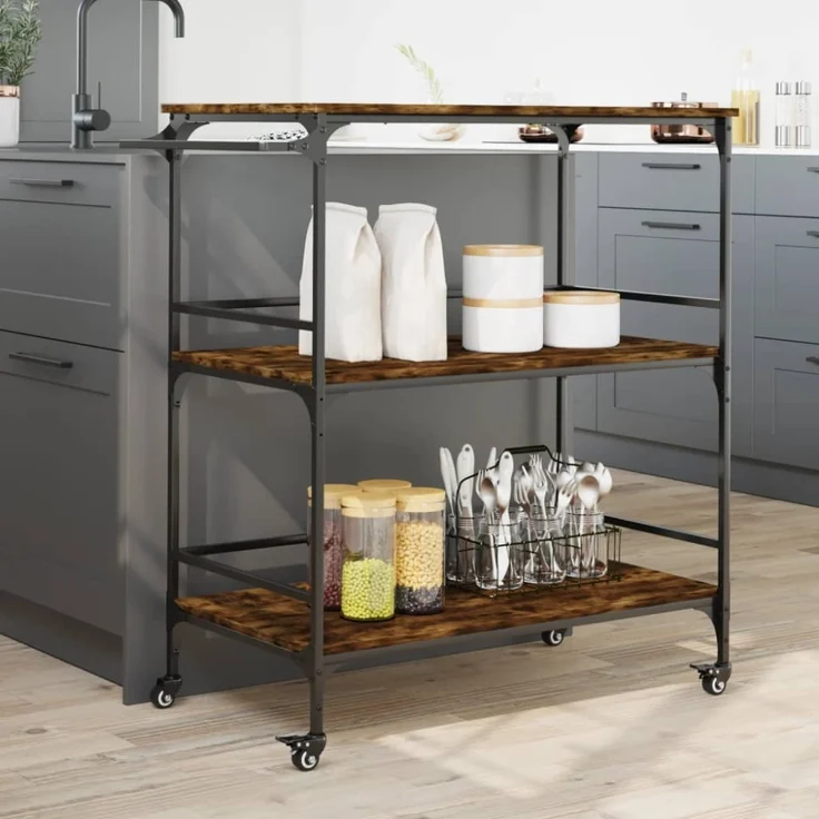 vidaXL Küchenwagen Räuchereiche 100,5x50x105 cm Holzwerkstoff 842333 – Bild 12