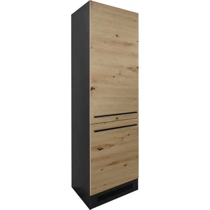 JAZZ 8 Moderner Einbauschrank für Kühlschrank in Anthrazit, Artisan Eiche Optik - Geräumiger Hochschrank Küchenschrank mit viel Stauraum - 60 x 211 x 57 cm (B/H/T)