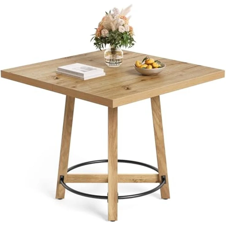 LITTLE TREE 31,5 Zoll moderner Esstisch, quadratischer Küchentisch für kleine Räume, ideal für 2–4 Personen, Mid-Century-Modern-Stil für Küche und Esszimmer, braun und schwarz – Bild 3
