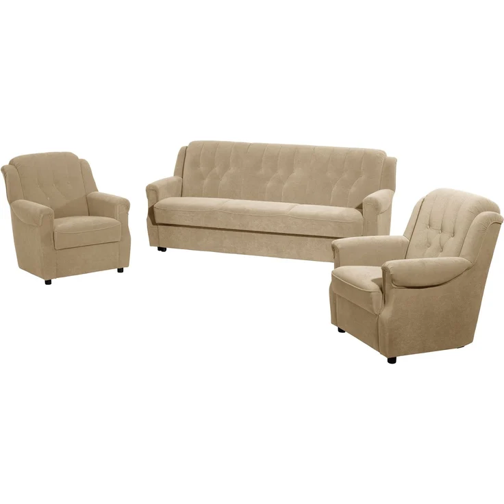 Sofa 3-Sitzer mit Bettfunktion Kaylyn Flockstoff sand – Bild 9