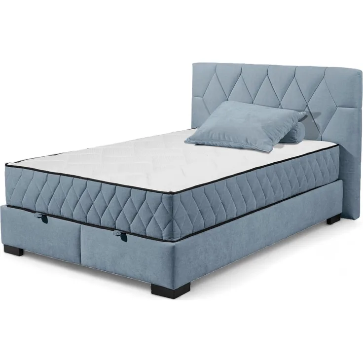NAGOL B Boxbett 140x200, Denim - Bequemes Bett mit Bettkasten und Premium 9-Zonen-Federkern Wendematratze - 165 x 114 x 214 cm (B/H/T)