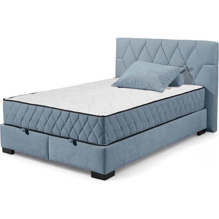 NAGOL B Boxbett 140x200, Denim - Bequemes Bett mit Bettkasten und Premium 9-Zonen-Federkern Wendematratze - 165 x 114 x 214 cm (B/H/T)