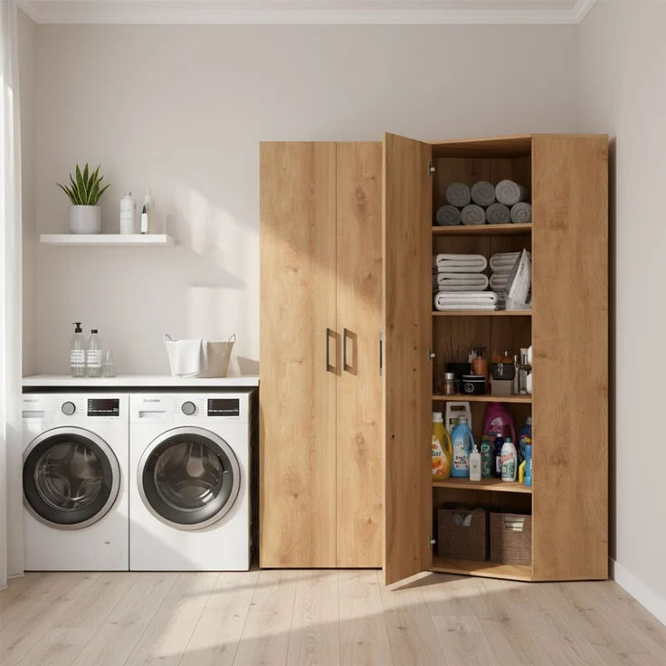 Bellamio 'Apol' Eckschrank, Eichenoptik, 176x63x63 cm, Mehrzweckschrank mit 5 Fächern, inkl. 2 verstellbaren Einlegeböden – Bild 2