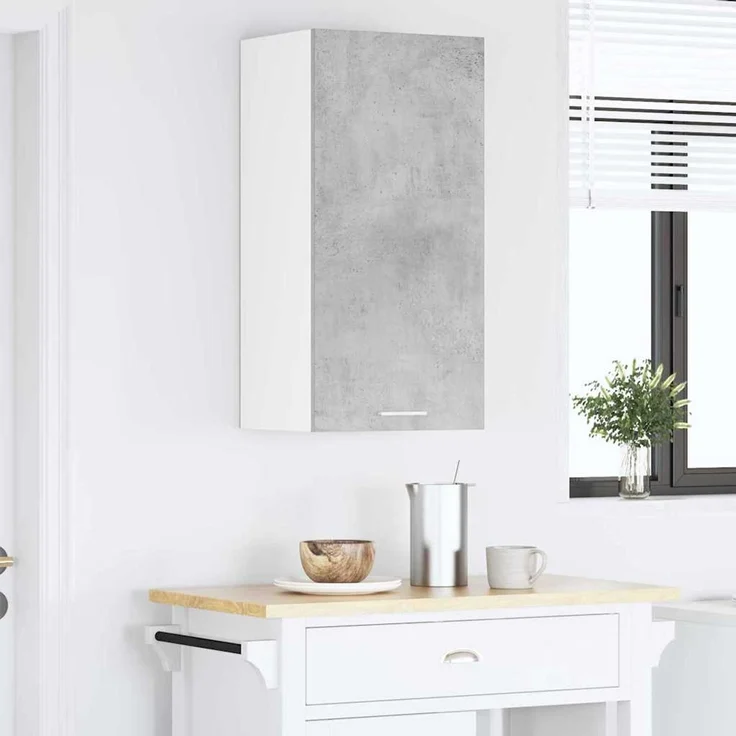 Küchen-Hängeschrank, Wandschrank Betongrau und Weiß 40 x 31 x 80 cm Holzwerkstoff – Bild 4