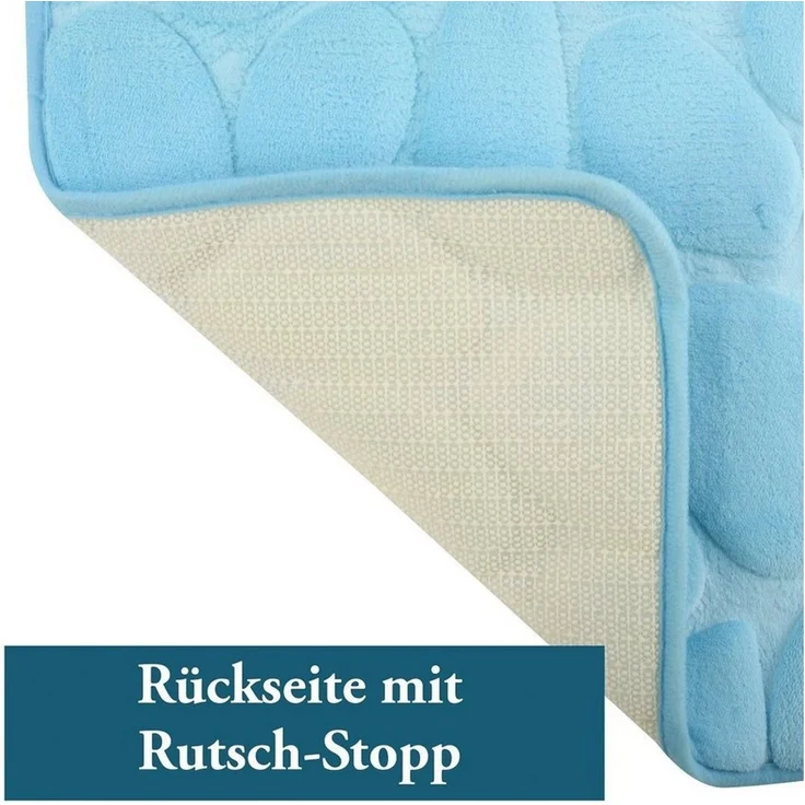 Badematte KIESELSTEIN, rutschhemmende Beschichtung, für Fußbodenheizung geeignet, strapazierfähig, waschbar, schnelltrocknend, Microfaser, PVC, aus super-weicher Microfaser, in 2 Größen und vielen trendigen Farben erhältlich, 40x60 cm, hellblau – Bild 2