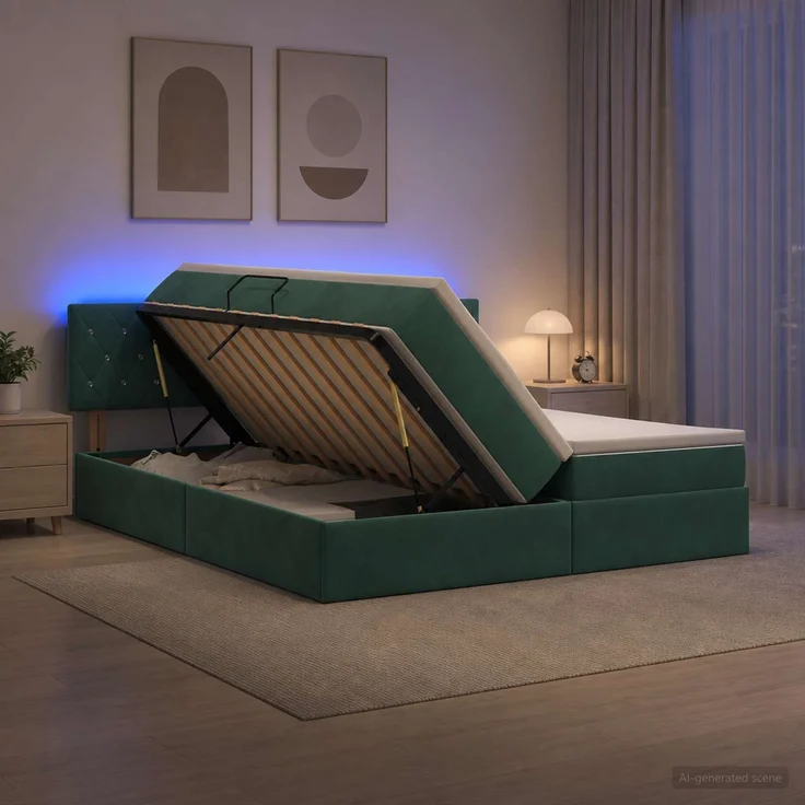 vidaXL LED-Speicherbett mit Matratze Dunkelgrün 200 x 200 cm Samt 3459381 – Bild 4