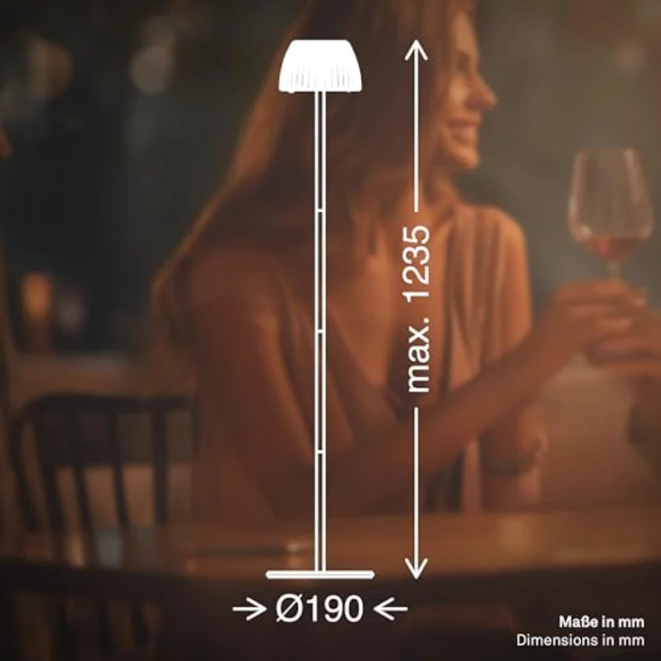 BRILONER - Riffle LED Stehlampe kabellos IP44 mit Touch, 19x124 cm, dimmbar, Memoryfunktion, Akku tauschbar, Akku Stehleuchte, Leselampe, Wohnzimmerlampe, German Design Award Winner 2025, Beige – Bild 13