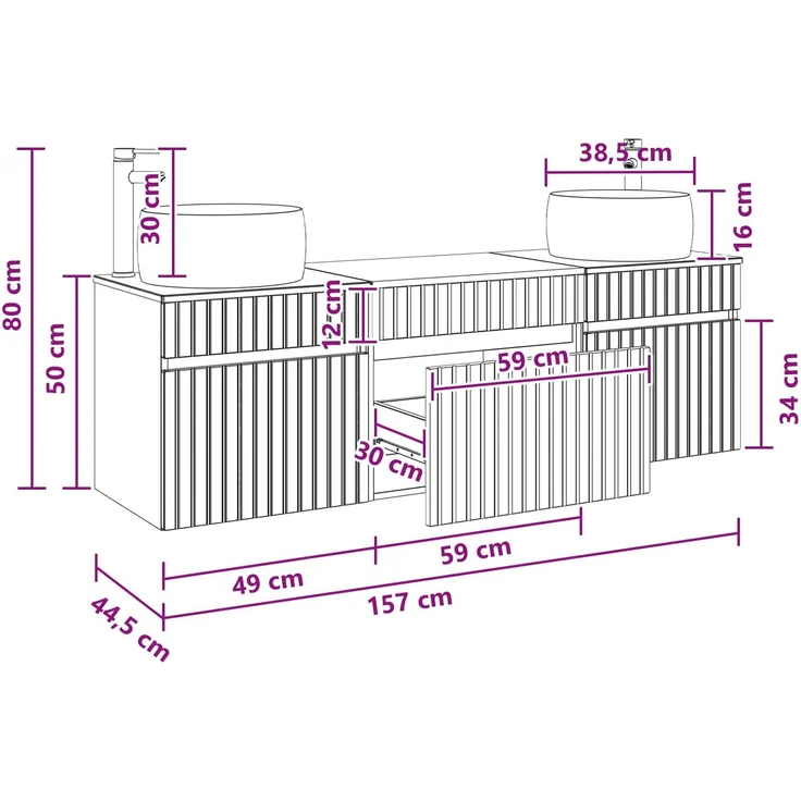 vidaXL Badezimmerschrank-Set 3 stk. Grau Sonoma 157 x 44,5 x 80 cm 3405773 – Bild 11