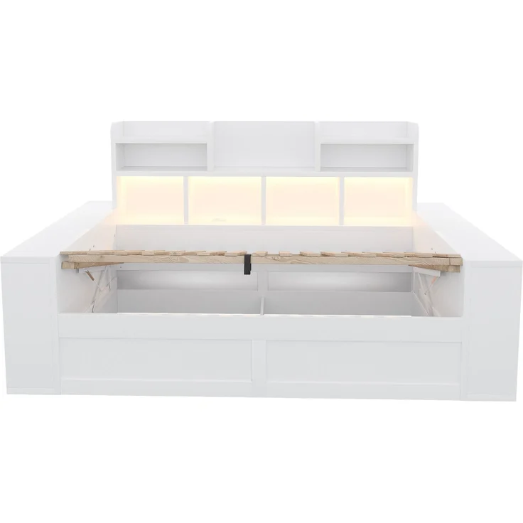 Schlafsofa mit hydraulischem Stauraum & LED-Beleuchtung, 90x200 cm, Weiß, ohne Matratze – Bild 10