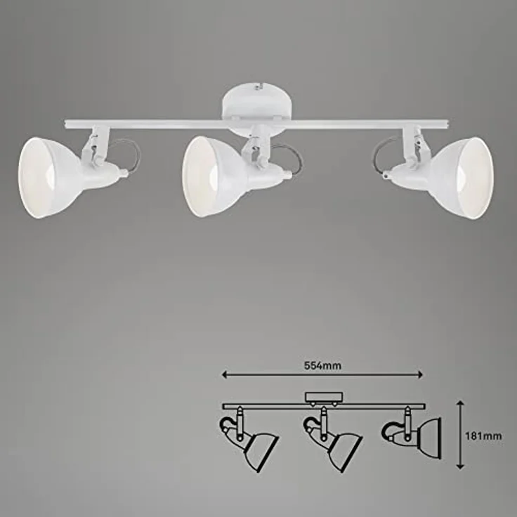 BRILONER - Deckenleuchte, Deckenlampe mit 3 dreh-und schwenkbaren Spots im Retro / Vintage Design, Fassung: E14 max. 40 Watt, Metall, Maße: 55.4x10x18.1 cm, Farbe: Weiß – Bild 8