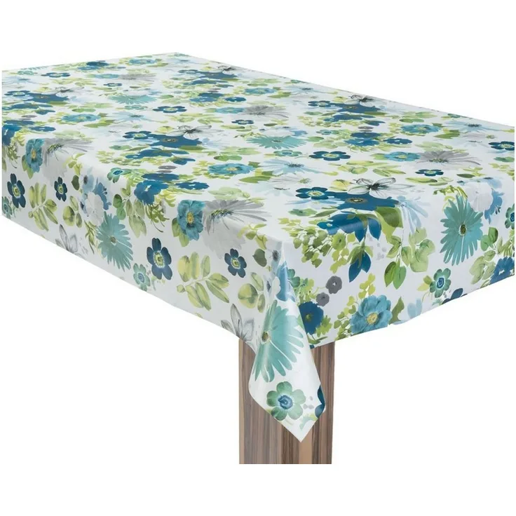 laro Tischdecke Wachstuchtischdecke Frühlingsblüten Blaugrün PVC Eckig