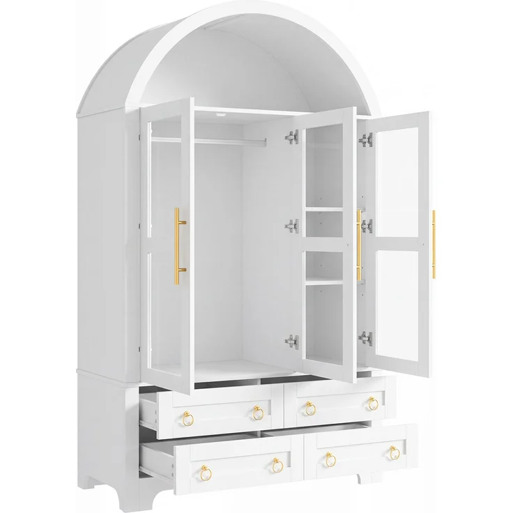Kleiderschrank 110 x 50 x 186 cm mit 3 Glastüren, 4 Schubladen und App-steuerbarer LED-Beleuchtung – Weiß – Bild 6