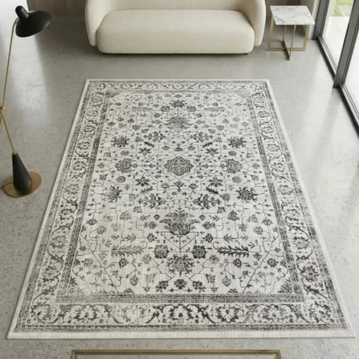 CARPETIA Teppich Florale Ornamente Creme Pflegeleicht 160x230 cm | Weich, pflegeleicht, schmutzabweisend und strapazierfähig, OEKO-TEX geprüft, für Fußbodenheizung, Flur & Wohnräume