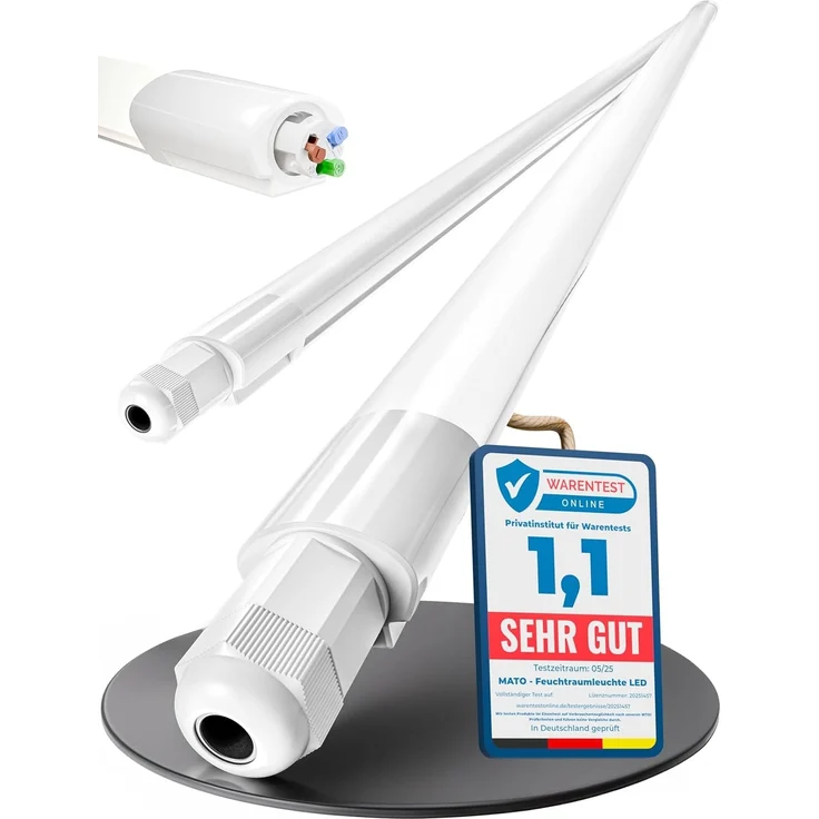 MATO 2x Feuchtraumleuchte LED 120cm - Wasserdicht IP65, 36W, 4320lm - 4000K Neutralweiß - Verknüpfbare Feuchtraumlampe - Wannenleuchte, Kellerleuchte, Garagenlampe, Werkstatt Deckenleuchte Lang – Bild 1