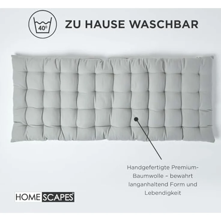 Homescapes Stuhlkissen 2er Bankauflage grau 100% Baumwolle – Bild 8