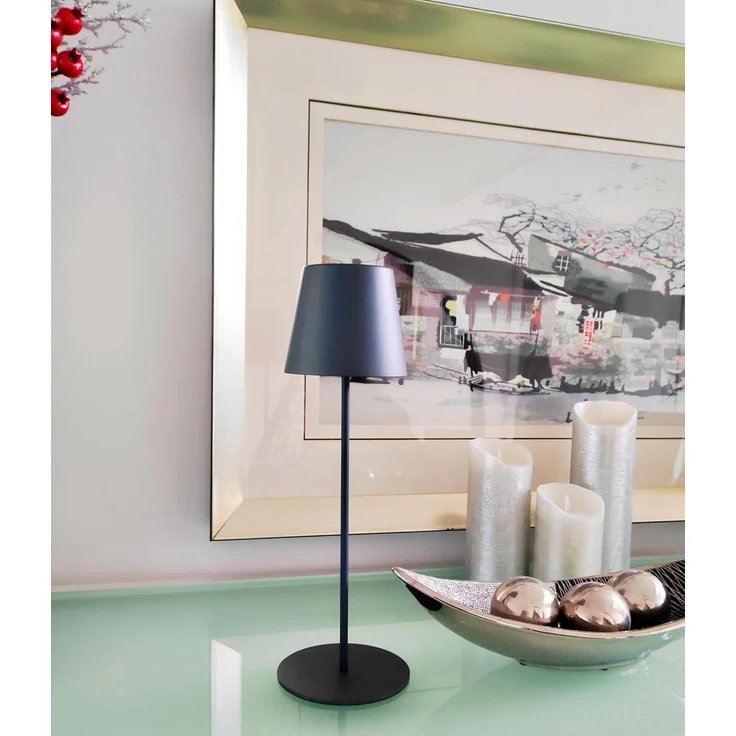 TRANGO LED Tischleuchte, Anthrazit LED Tischlampe 2017-03A kabellos & Touch stufenlos dimmbar 3 Watt 2700K warmweiß IP44 Spritzwassergeschützt Tischleuchte Akku Aufladbar, für Schlafzimmer Garten Restaurant Bar Terrasse Camping – Bild 4