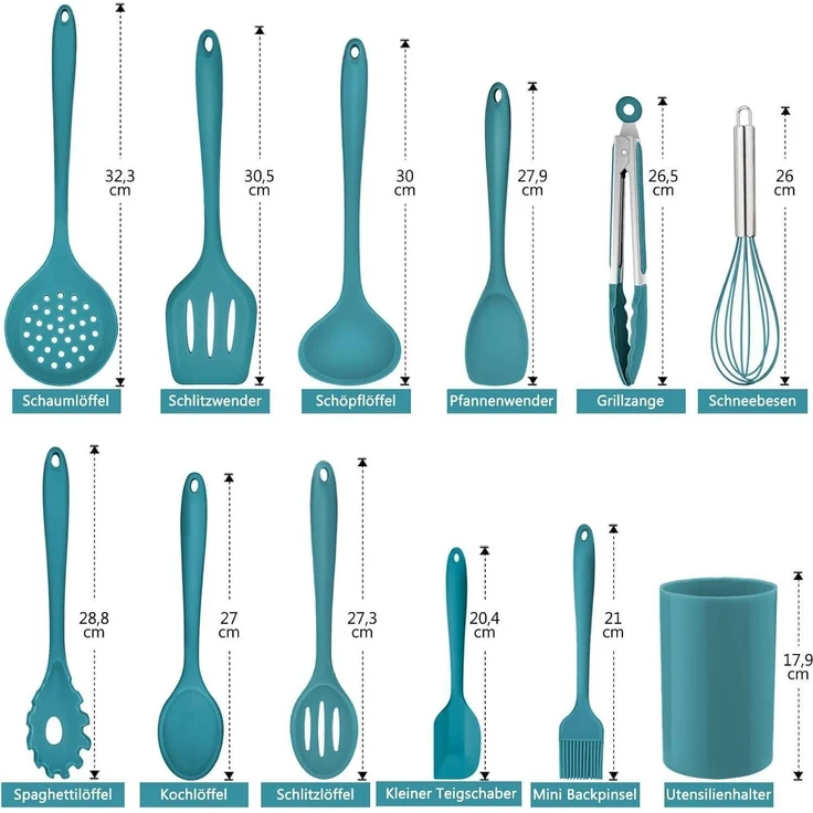 Küchenhelfer Set 12-teilig Silikon Kochutensilien Hitzebeständig Blau – Bild 2