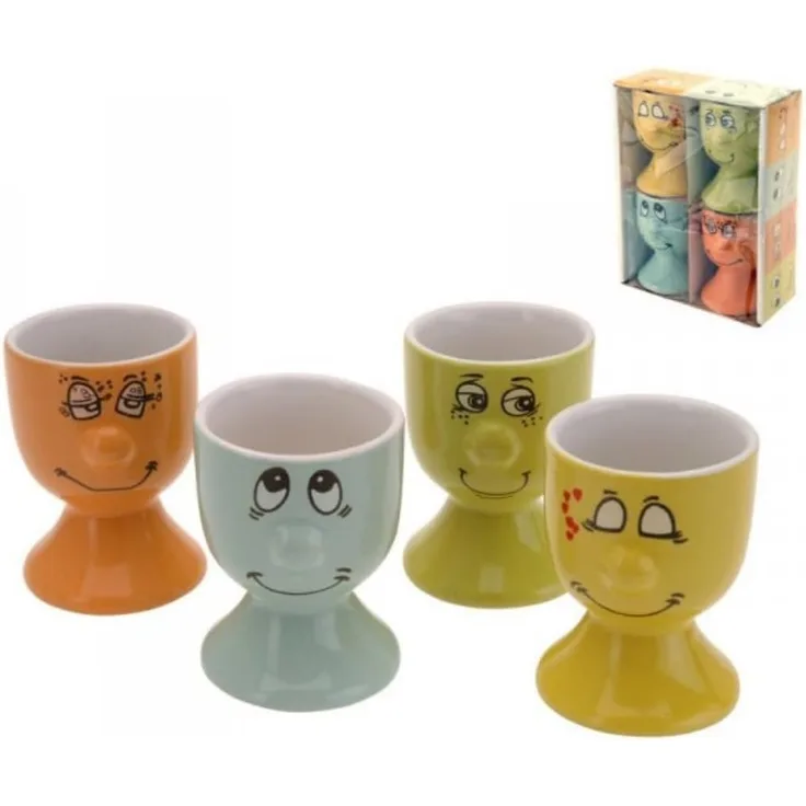 KI 4er Set Eierbecher funny face Porzellan