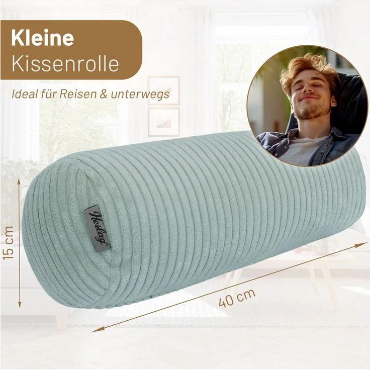 Herlag Nackenrolle Kissenrolle Sofarolle ELLA, Klein 40x15cm, Salbei, Wohnzimmer, Knierolle – Bild 3