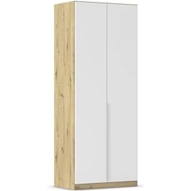 Rauch Möbel Alabama, Kleiderschrank für Schlafzimmer, Kinderzimmer, Wohnzimmer, Garderobe, Flur, 2-türig, mit Zubehör Premium, Farbe Weiß/Eiche Artisan, Holz, Breite 91 cm